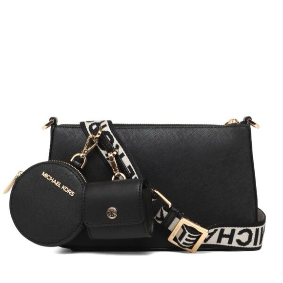 🖤Michael Kors Jet Set Black Leather Crossbody Tech Attachment Bag Wallet - Picture 5 of 12